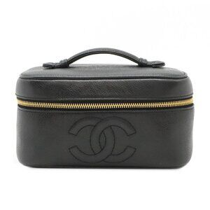 CHANEL Black Caviar Leather Logo Pouch